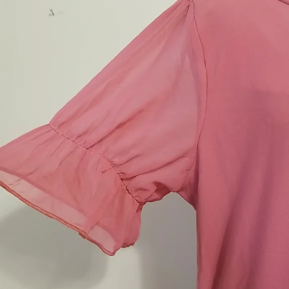 Adele & May Blush Pink Rhinestone Neckline Sheer Sleeve Blouse Career Office L - Picture 5 of 9